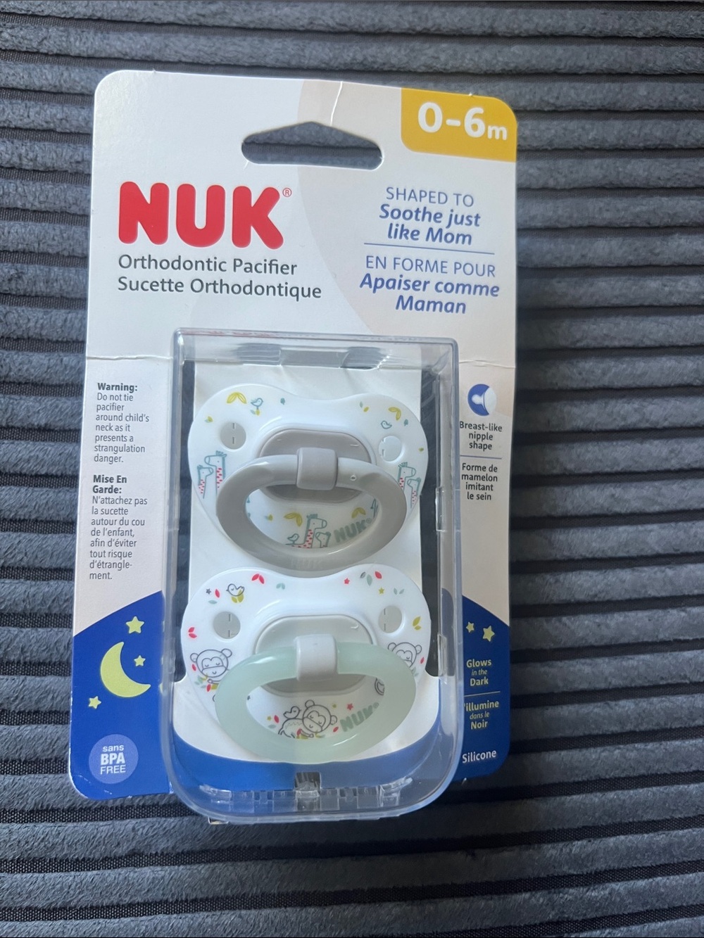 NUK Orthodontic Pacifiers - White with Gray & Mint Accents (0-6m)